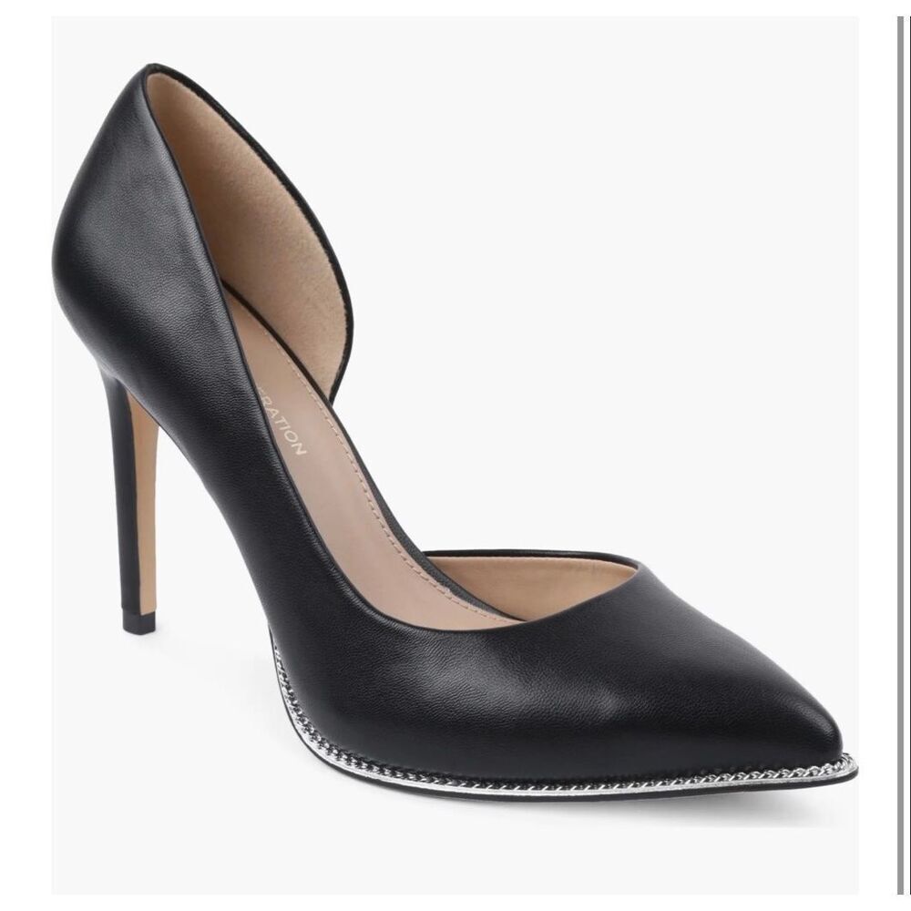 BCBGeneration Size 10 Harnoy Pointed Toe D'Orsay Pumps Black Silver Chain Accent
